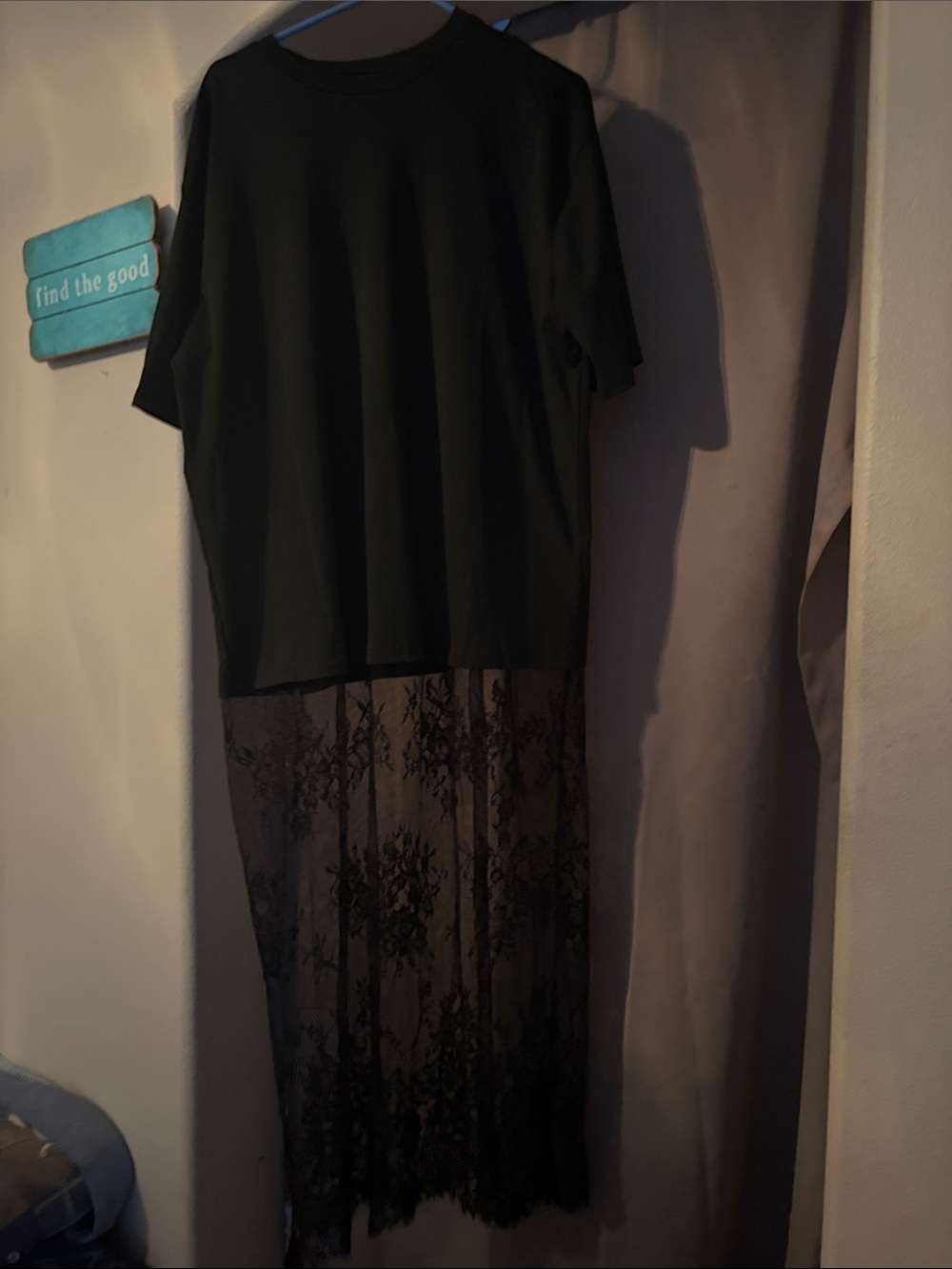 Black Short Sleeve Top with Lace Sheer Skirt